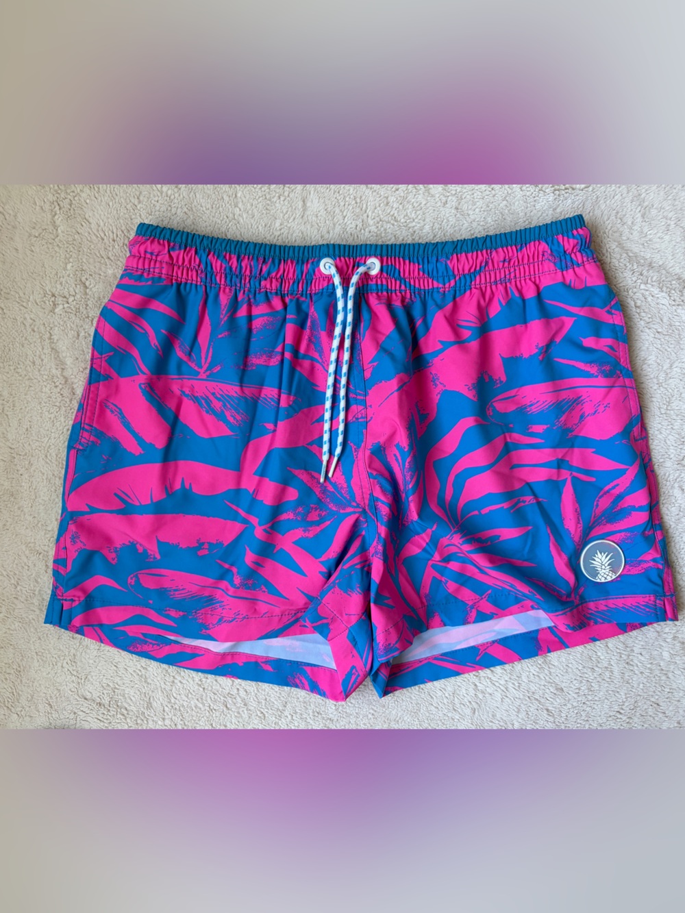 Chubbies Men's The Palm Springers Lined Pink & Blue 4” Swim Shorts Large